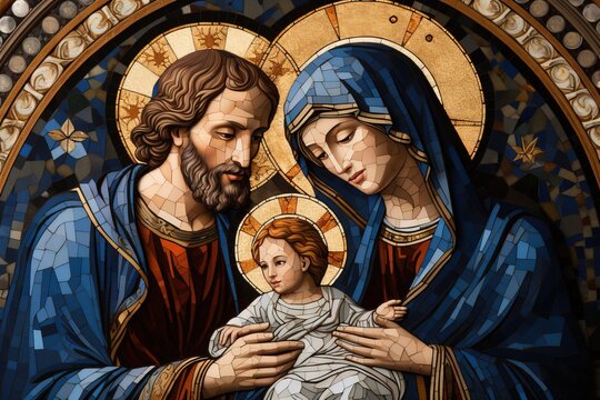 The image of the Holy Family, Jesus, Mary and Joseph in the form of a mosaic