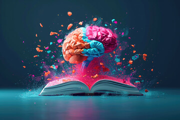 Creative colorful brain on open book with education and success, Online education, creative mind, new idea, training, tutor, video lesson, course, knowledge and Collage school