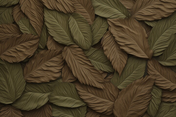 Organic pattern of stylized leaf shapes in earthy tones (Generative Ai)