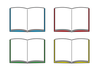 開いた本のシンプルなイラスト4色セット　Simple illustration of an open book, 4-color set - obrazy, fototapety, plakaty