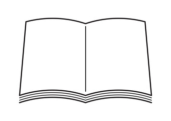 開いた本（ノート）のシンプルな白黒イラスト　Simple black and white illustration of an open book (notebook)
