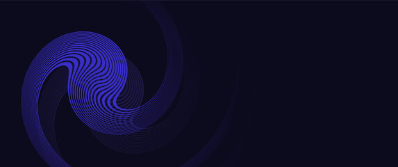 abstract blue curvy whirl line element isolated on dark solid background, abstract futuristic graphic element and background