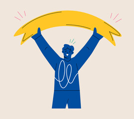 Man holding ribbon. Colorful vector illustration