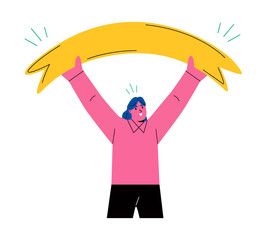 Business woman holding ribbon. Flat vector illustration isolated on white background