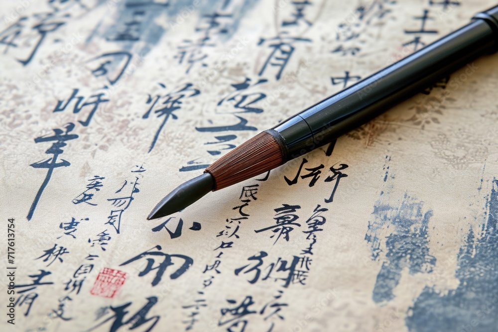 Poster a pen sits on top of a piece of writing, ready to be used. this versatile image can be used to repre