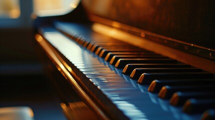 A close-up view of a piano with a blurred background. Suitable for various music-related designs...