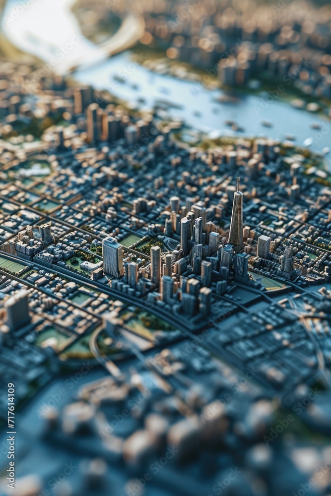 Poster a detailed model of a city featuring a multitude of buildings. perfect for architectural projects or
