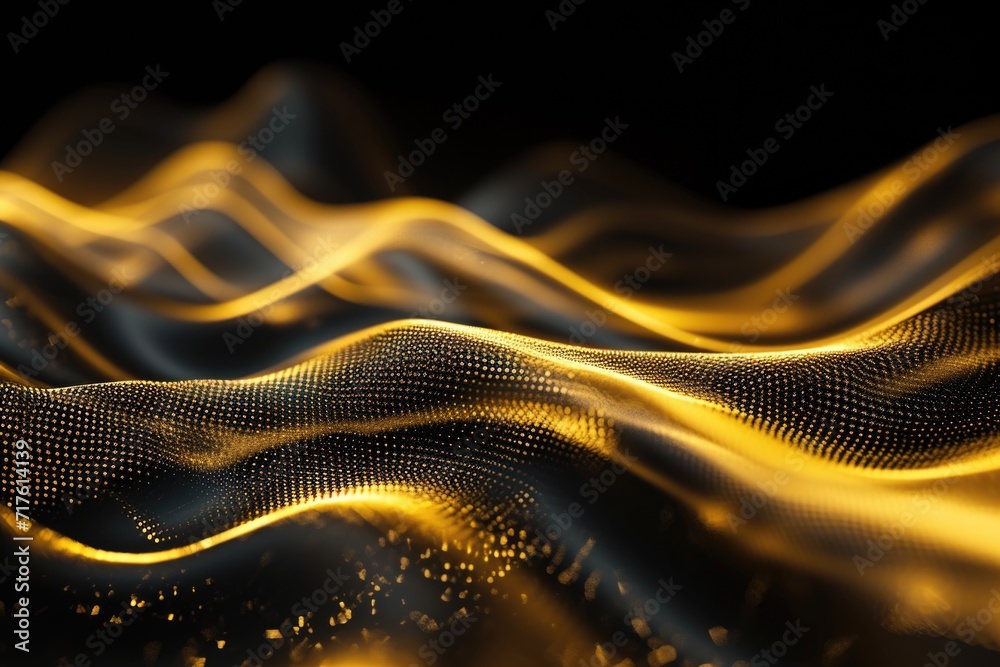 Poster A close up view of a wave of gold on a black background. This image can be used for various creative projects