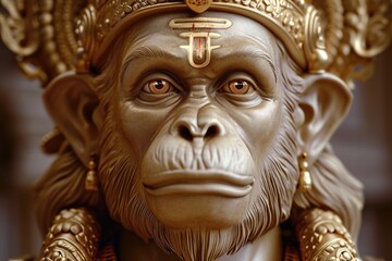 Close-up of a statue of a monkey wearing a crown. Perfect for animal lovers or as a decorative piece in a royal-themed event