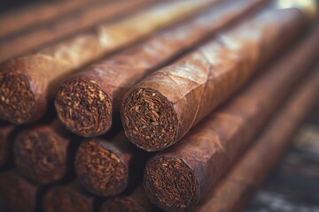 A pile of cigars stacked on top of each other. Suitable for tobacco-related content or luxury lifestyle themes
