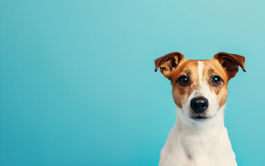 Adorable Small Dog Looking at the Camera over a Blue Background