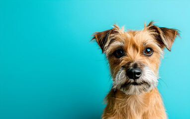 Portrait of a Terrier on Turquoise Background