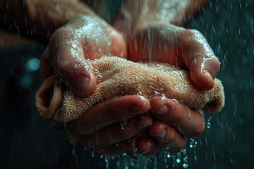 A person washing their hands with soap and water. Suitable for hygiene, health, and cleanliness concepts