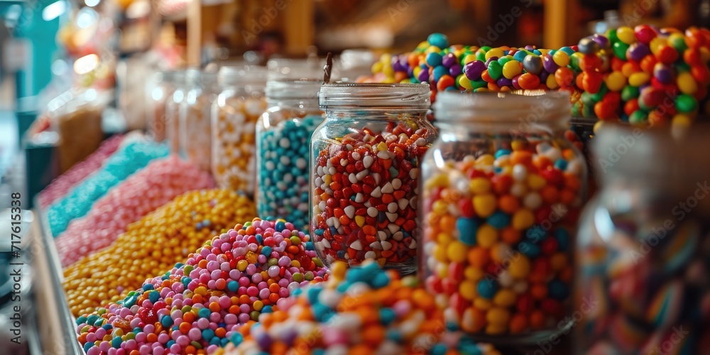 Aufkleber A table filled with a variety of vibrant colored candies. Perfect for adding a pop of color to any event or celebration