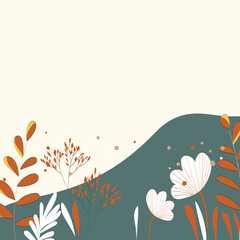 Background with color exotic leaves, flowers. Nature concept design. Modern floral compositions with summer branches in trendy flat simple style. Vector illustration for poster, banner, greeting card