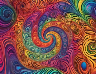 Fototapeta na wymiar Psychedelic curving rainbow swirl celestial rainbow spiral meditation focus trippy background artistic style