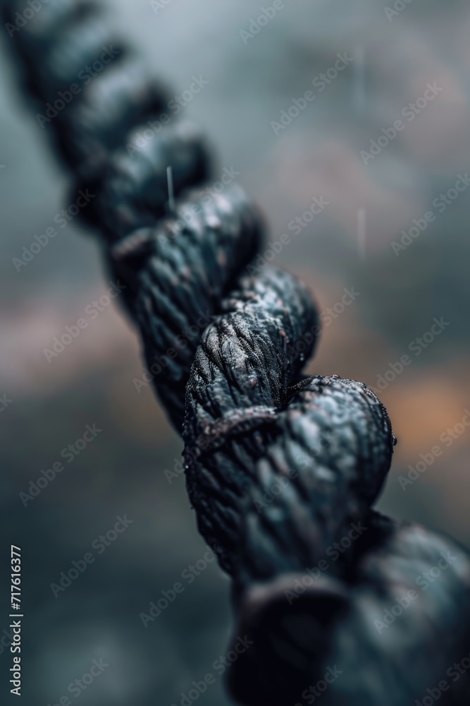 Poster A detailed close-up of a rope with a tightly tied knot. Perfect for illustrating concepts of strength, security, and resilience.