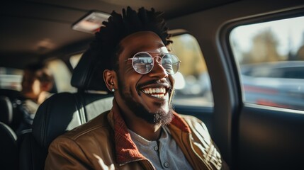 Shot a handsome black african american white man driving a car - obrazy, fototapety, plakaty
