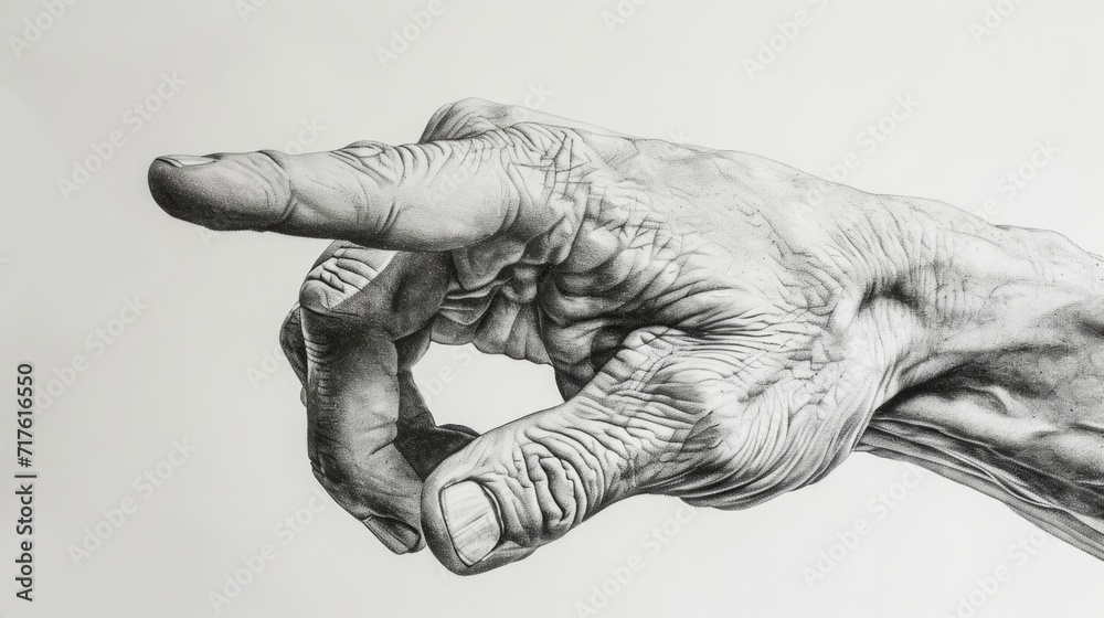 Poster A simple drawing of a hand with a finger raised. This image can be used to depict various concepts such as expressing an idea, pointing, or indicating something