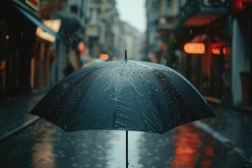A person holding an umbrella in the rain. Perfect for weather-related projects or depicting protection from the elements