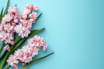 A bouquet of pink flowers on a blue background. Perfect for adding a touch of color to any project
