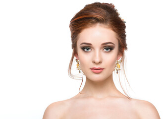 Obraz premium Young pretty girl with hairstyle and makeup