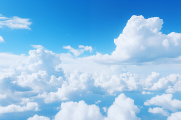 Naklejka na ściany i meble Beautiful blue sky and white cumulus clouds abstract background. Cloudscape background.