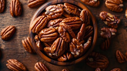 Background with pecan nuts. Top view of nuts - obrazy, fototapety, plakaty
