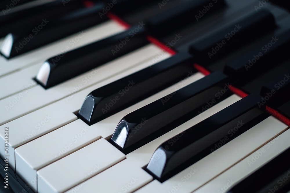 Poster a detailed view of the keys of a piano. perfect for music-related projects or illustrating the beaut