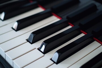 A detailed view of the keys of a piano. Perfect for music-related projects or illustrating the...
