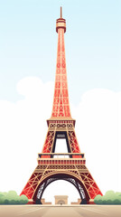 Portrait Stylized drawing of Paris Eiffel Tower close view in red and green flat colors style