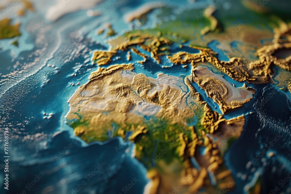 Poster A close-up view of a map of the world. Suitable for various purposes