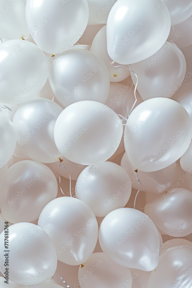 Poster a picture of a bunch of white balloons floating in the air. can be used for various celebrations and