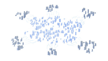 Urbanization concept, cityscape on map with interconnected lines. Encompasses the growth of urban areas. Reflects population concentration, the increasing interconnectedness of urban spaces. Vector