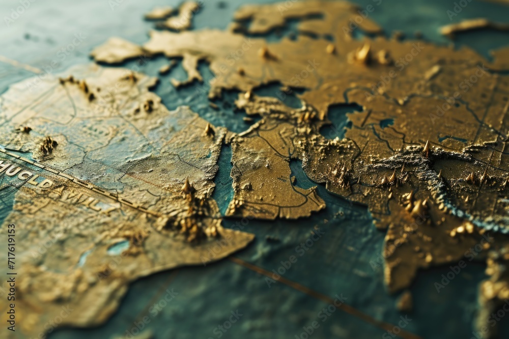 Poster A detailed close-up view of a map of the world. Suitable for various uses