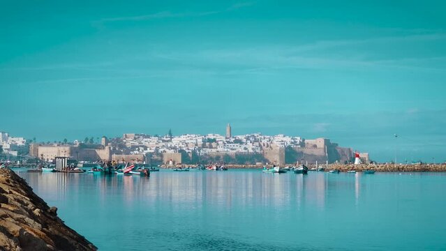 Scenic view of old city of Oudaya from the Bouregreg River. Rabat, Morocco