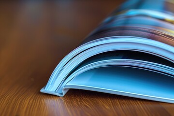 A detailed view of a magazine placed on a table. Suitable for various editorial or design purposes