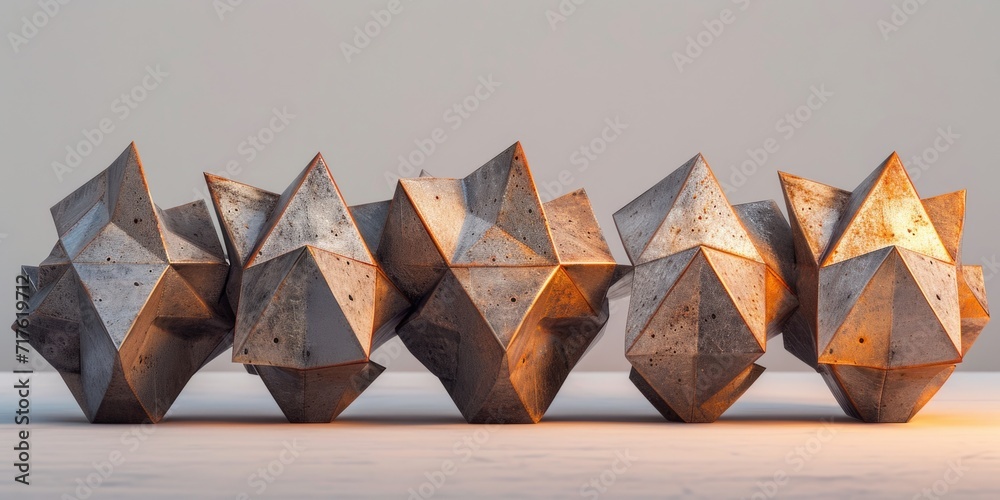 Poster A close-up view of a group of sculptures displayed on a table. Perfect for art enthusiasts and interior design projects