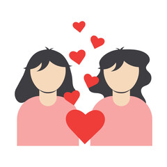 Two women color icons, modern design, vector illustration. Women's love, LGBT community. Female friendship.