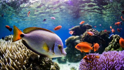 Naklejka na ściany i meble Aquarium oceanarium wildlife colorful marine panorama landscape nature snorkel diving