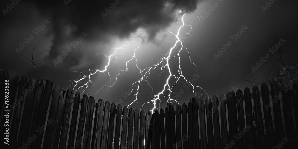 Poster a powerful lightning storm captured in a black and white photograph. perfect for adding drama and in