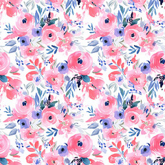 Dreamy Watercolor Floral Seamless Pattern - 717620961