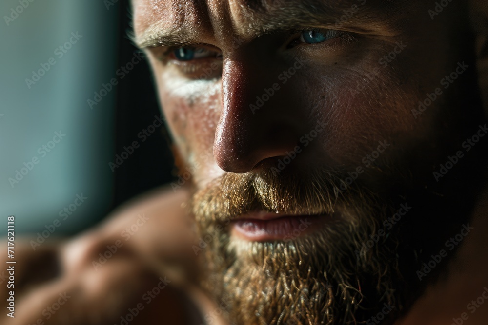 Poster a close-up photograph of a man with a beard. this image can be used for various purposes