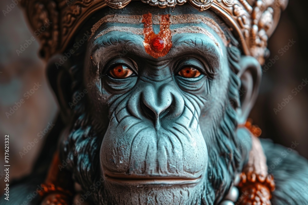 Poster A statue of a monkey wearing a crown. Perfect for adding a touch of whimsy and elegance to any space