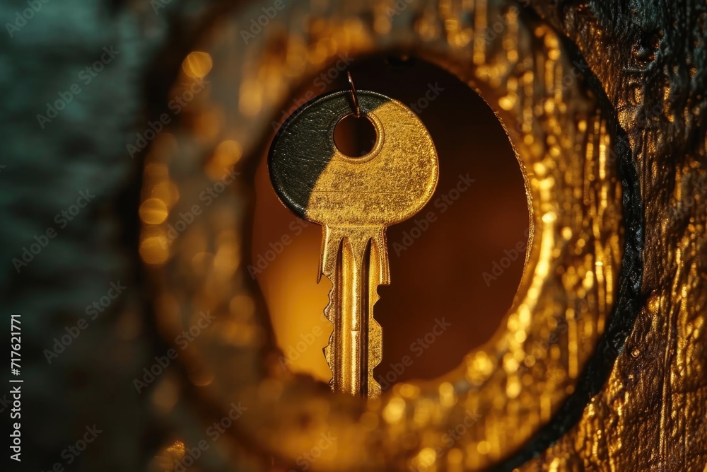 Aufkleber A close-up view of a key inserted into a keyhole. This image can be used to represent security, access, privacy, or unlocking doors