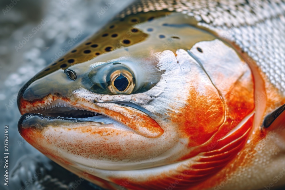Aufkleber a detailed close-up of a fish's face with water surrounding it. this image can be used for various a