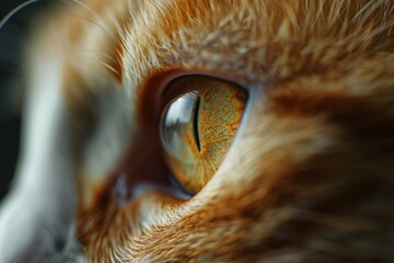 A close-up shot of a cat's eye with a blurred background. Suitable for animal-themed projects or for illustrating the beauty of feline eyes. (97 characters)