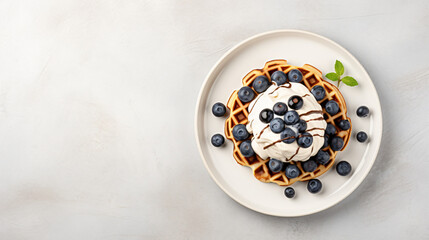 Homemade waffles with blueberries chocolate sauce - obrazy, fototapety, plakaty