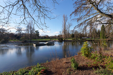 The Daumesnil lake in winter season. Paris city
