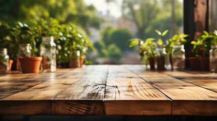 Fototapeta na wymiar Bleached wooden table top on blurred kitchen